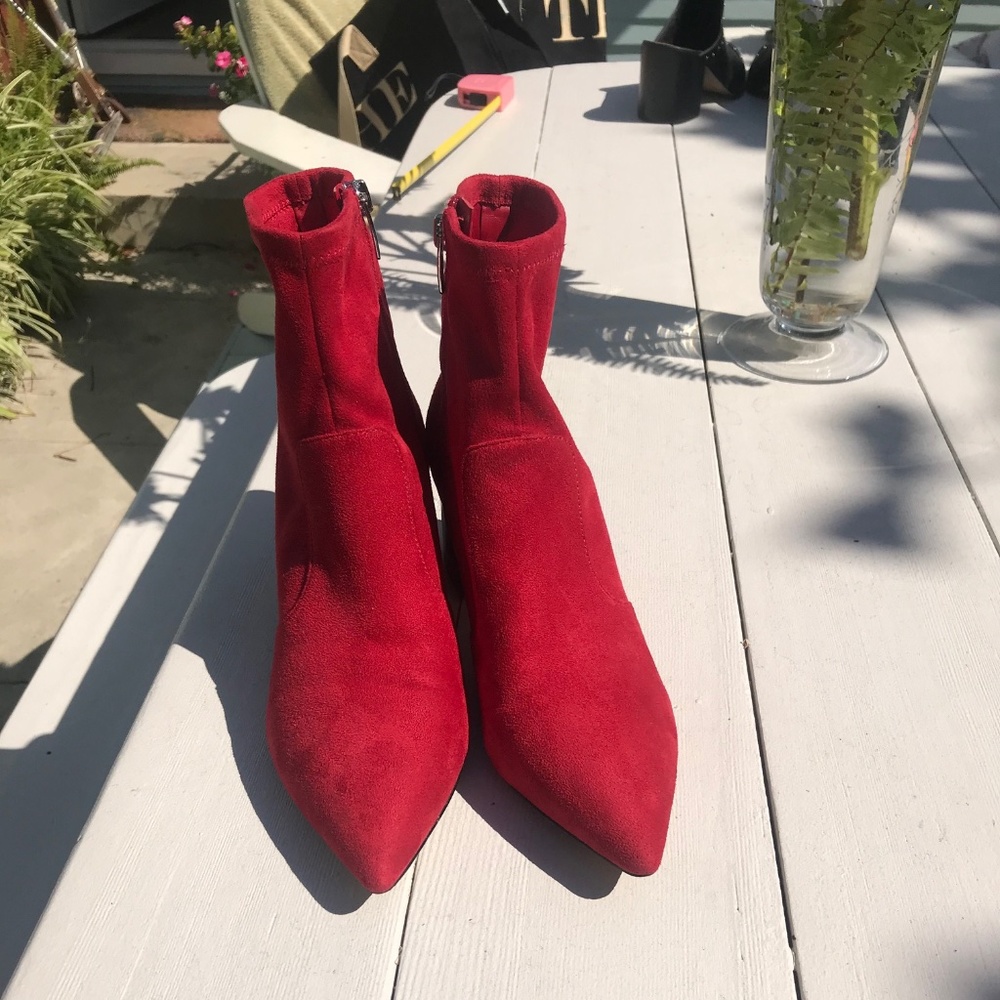 Red Suede Marc Fisher Ankle Boots